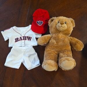Build-A-Bear Brown Teddy with Red Cap and White Outfit